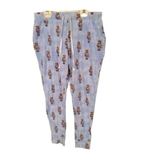 Ralph Lauren Teddy Bear PJ Pants Light Blue Pocketed Cuffed Drawstring Waist S